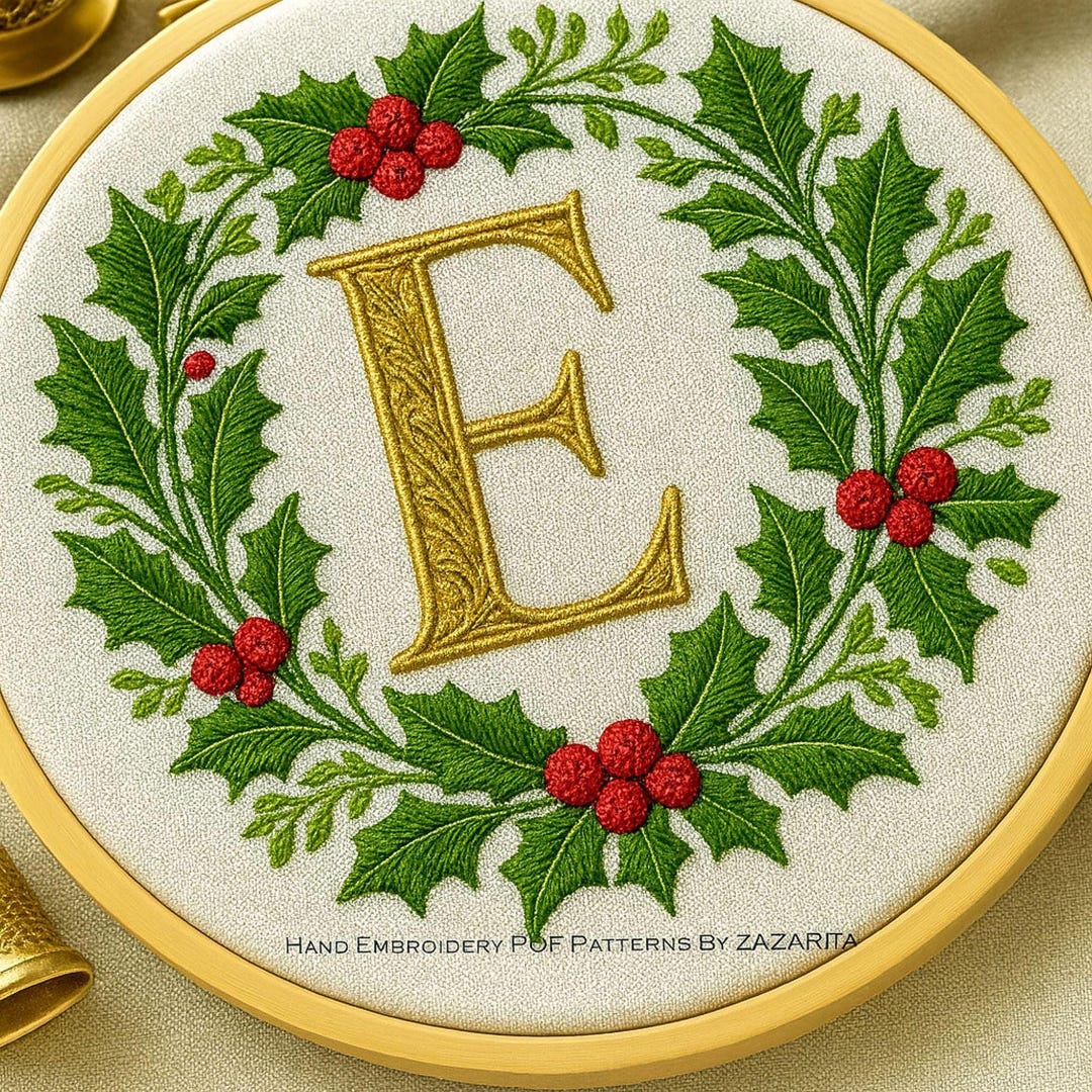 Custom Initial Embroidery Pattern: Holiday Wreath Monogram (PDF ...