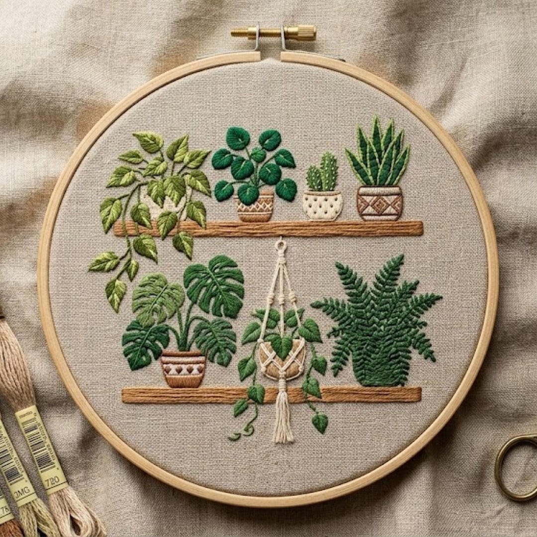 Botanical Shelf Embroidery Pattern, Modern Plant Hoop Art (digital ...