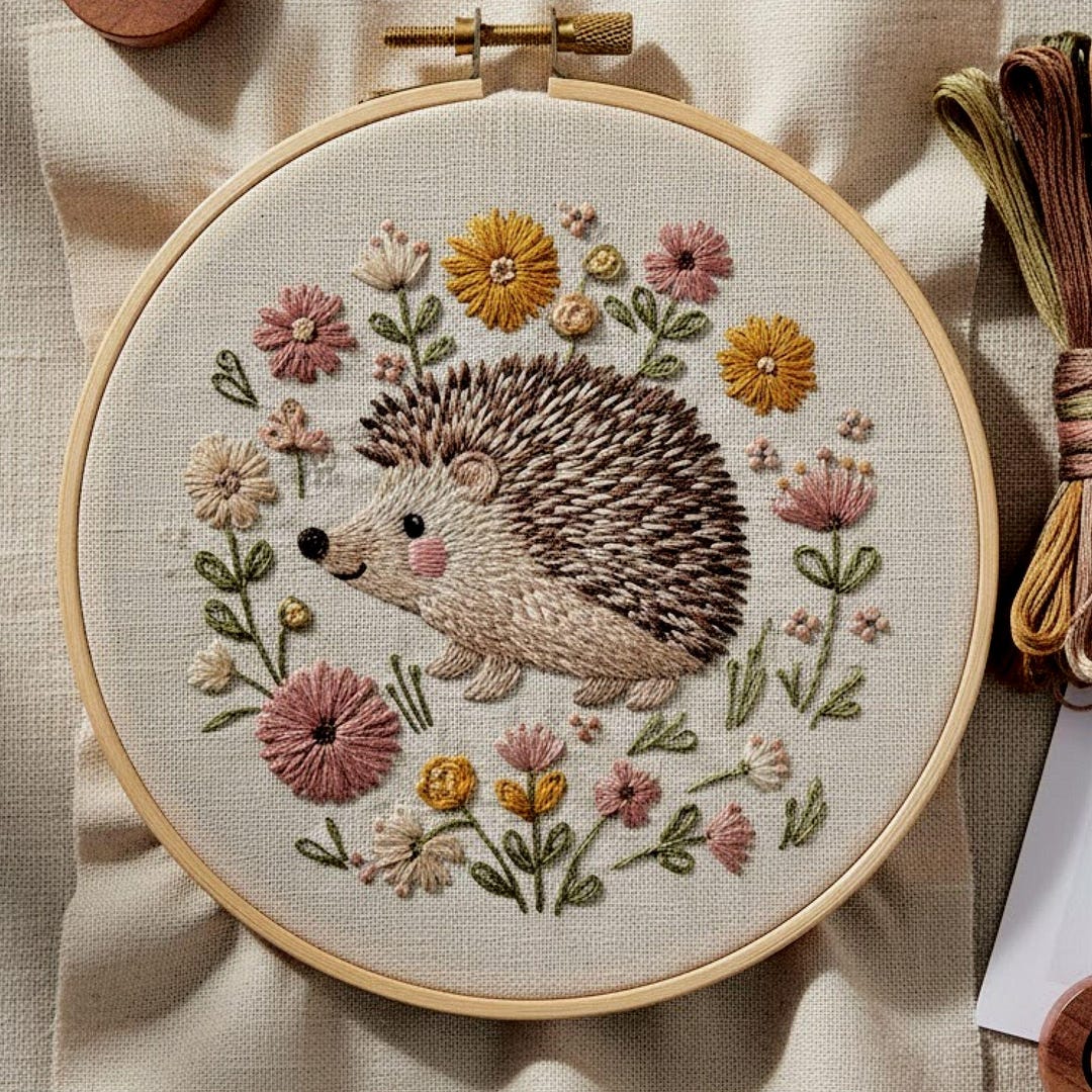 Hedgehog Embroidery Pattern – Floral Woodland Animal Design (PDF ...
