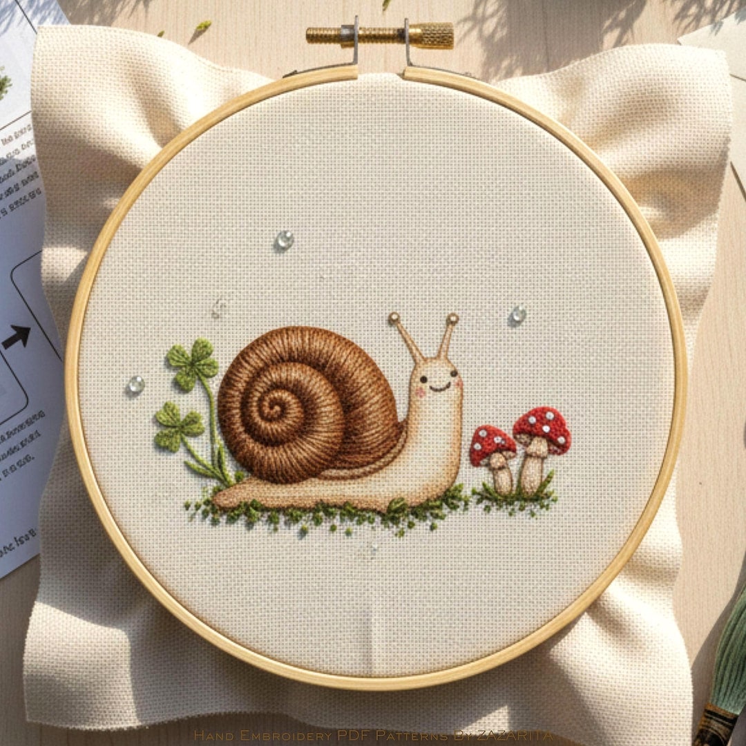 Snail Embroidery Pattern – Modern Hand Embroidery PDF Design With DMC ...