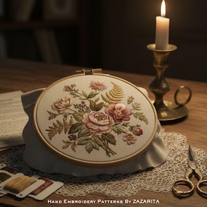 Vintage Floral Wreath Embroidery Pattern – Timeless Hand Embroidery PDF Design