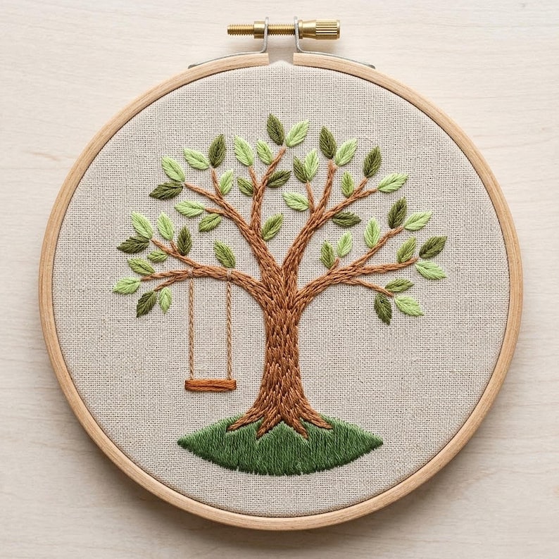 Tree Swing Embroidery Pattern, Rustic Landscape Hoop Art, Beginner Hand ...