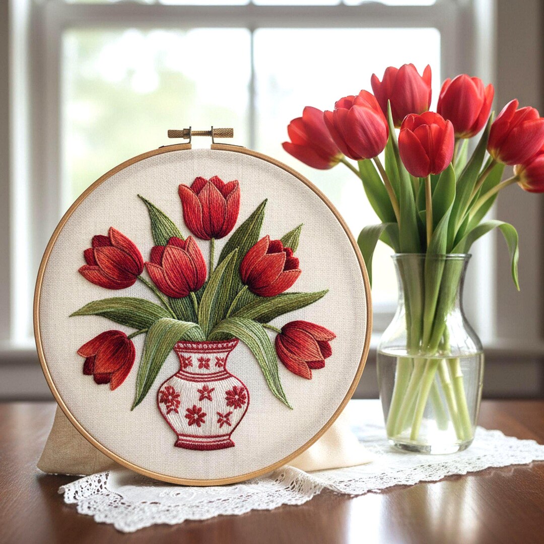 Tulip Bouquet Embroidery Pattern | Modern Floral Hoop Art PDF ...