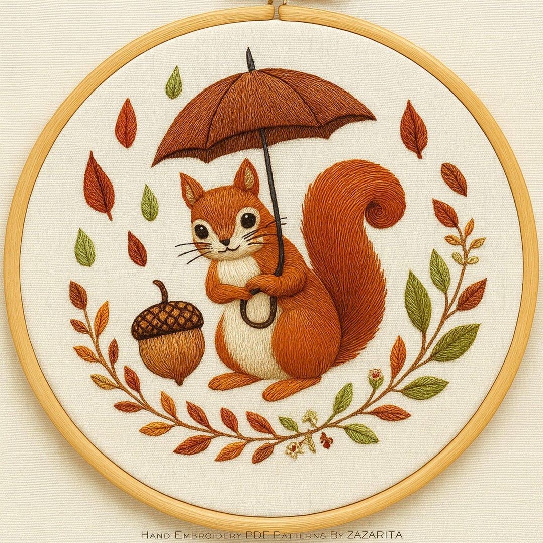 Autumn Squirrel Embroidery Pattern – Modern Hand Embroidery PDF Design ...