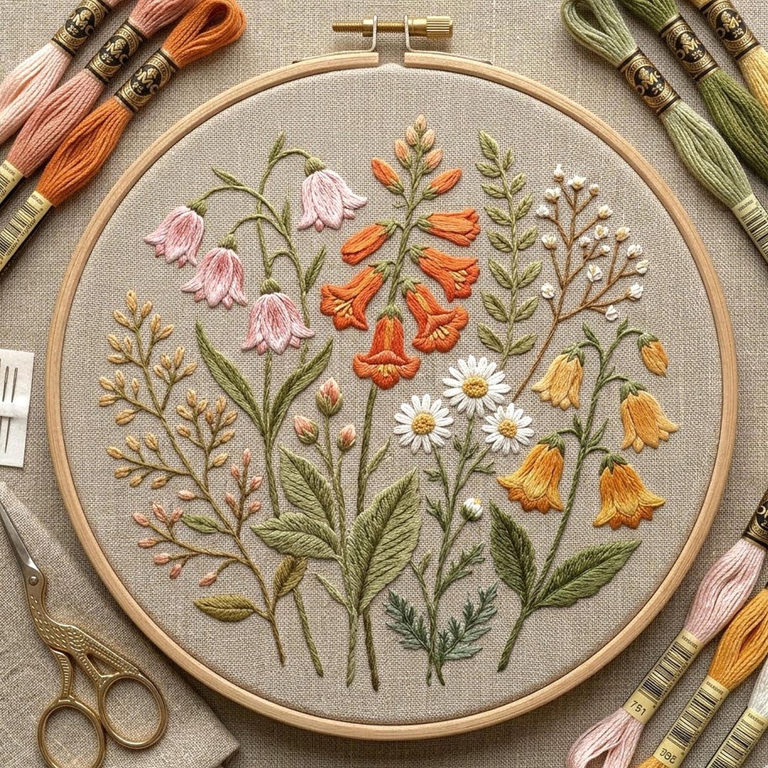 Wildflower Garden Embroidery Pattern, Rustic Floral Hoop Art (PDF ...