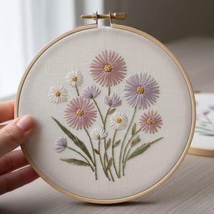 Minimal Floral Hand Embroidery Pattern | Beginner Flower Hoop Art