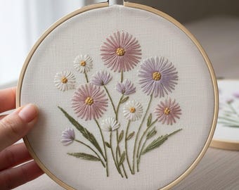 Minimal Floral Hand Embroidery Pattern | Beginner Flower Hoop Art