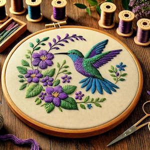 Hummingbird Embroidery Pattern • Floral Wreath Hand Embroidery PDF • Beginner Stitch Pattern • Modern Hoop Art Digital Download