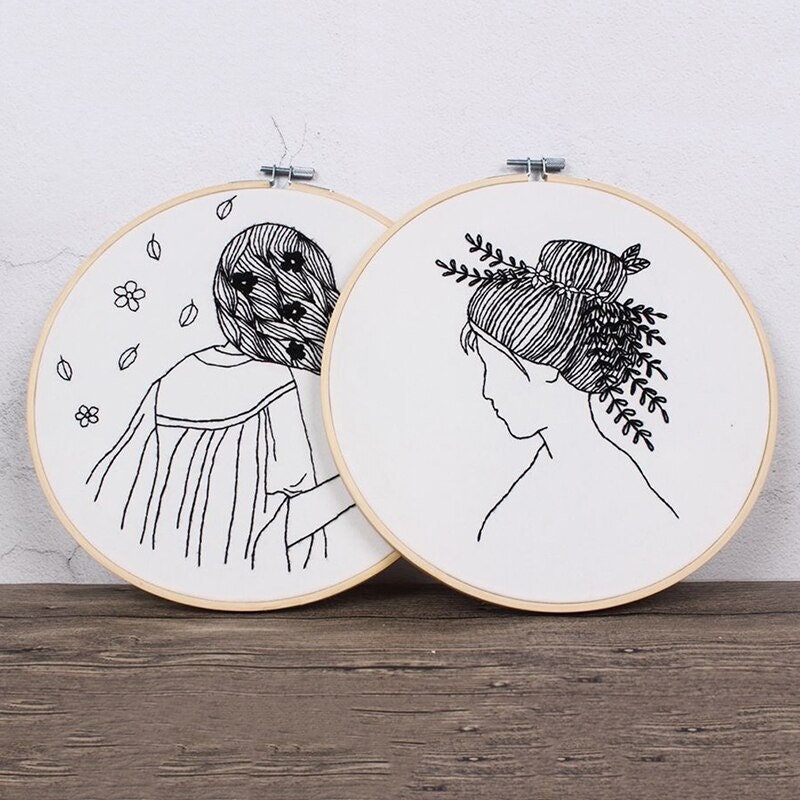 Black and White Embroidery Kit Embroidery Starter Kit Diy Etsy