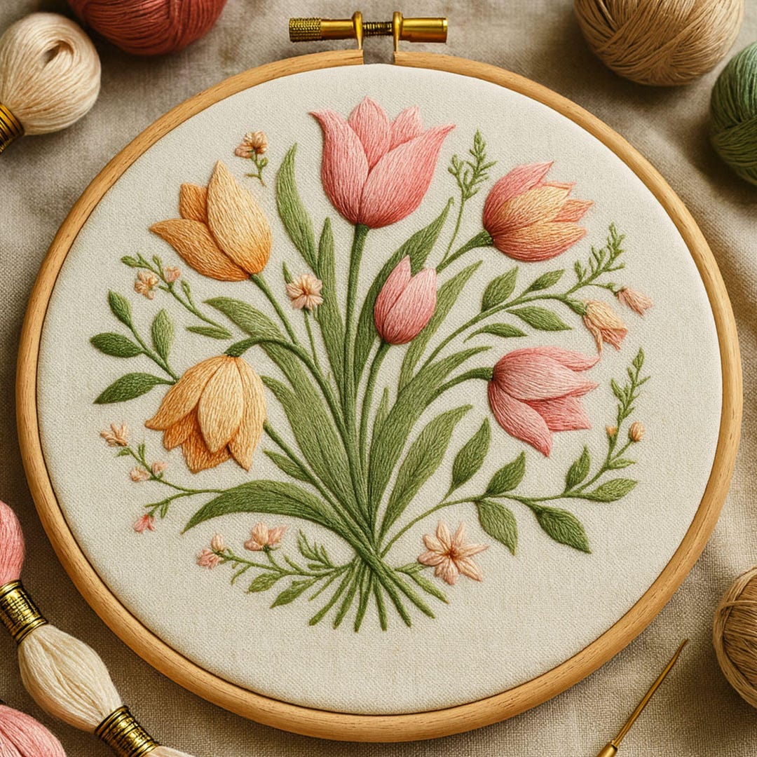 Elegant Tulip Bouquet Hand Embroidery Pattern – Modern Floral PDF ...
