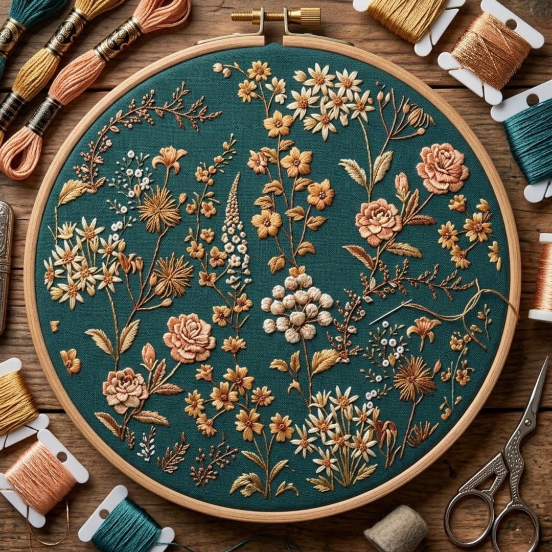 Vintage Floral Embroidery Pattern, Botanical Wildflower Hoop Art ...