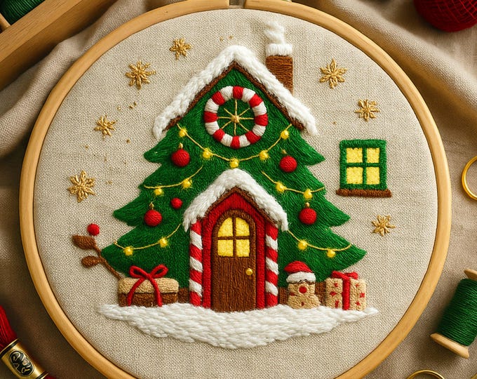 Snowy Pine Tree Hand Embroidery Pattern – Winter Hoop Art (PDF Pattern ...