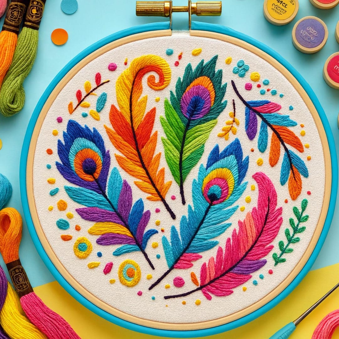 Colorful Feather Embroidery Pattern: Modern Rainbow Hoop Art (PDF ...