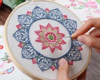 Mandala Hand Embroidery Kit , mandala flower Pattern ,mandala cross Stitch kit, crafts kits, diy gift, craft, gift, birthday gift