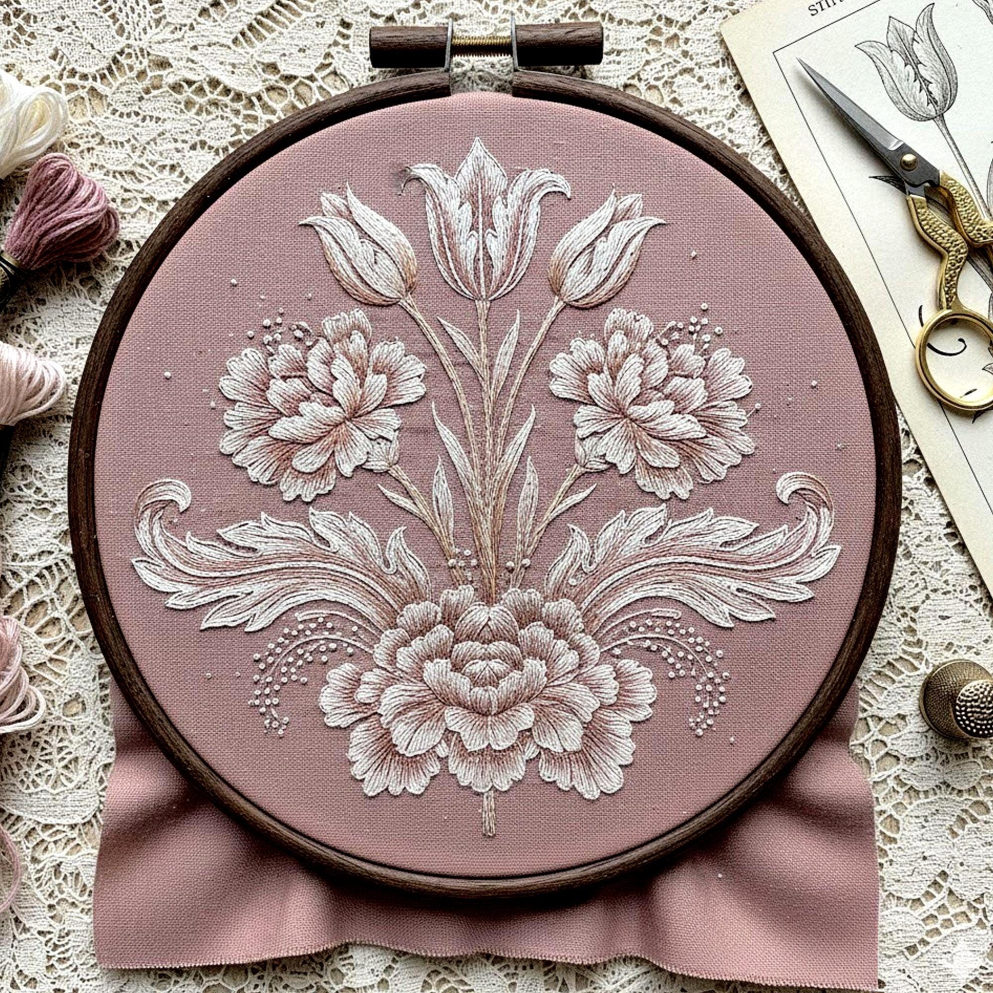 Vintage Floral Embroidery Pattern | Elegant Botanical Hand Embroidery ...