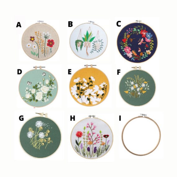 Choose your Full Embroidery Pack , Floral Pattern, Embroidery Hoops, Modern Flower Embroidery Kit, Flowers Embroidery Kit,