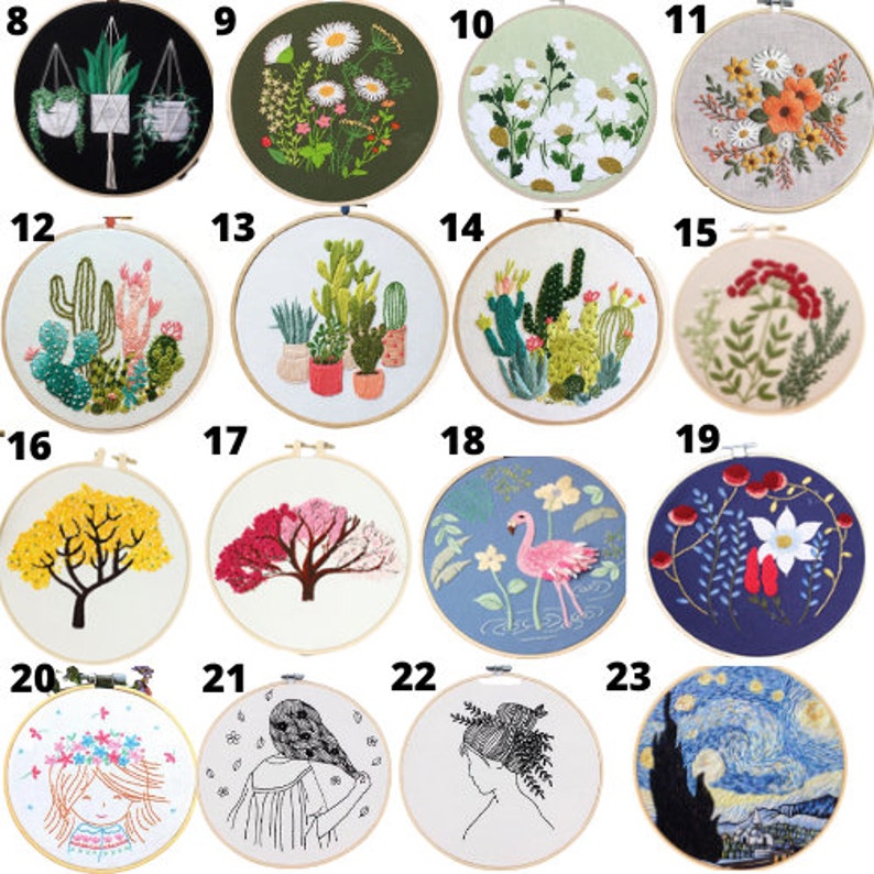 Embroidery Kit For Beginner Modern Crewel Embroidery Kit with Pattern Embroidery Hoop Plants Craft Materials Included Full DIY KIT Plants image 3
