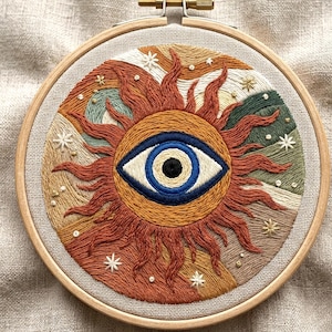 Celestial Evil Eye Sun Embroidery Pattern | Boho Mystic Hoop Art (Digital Download)