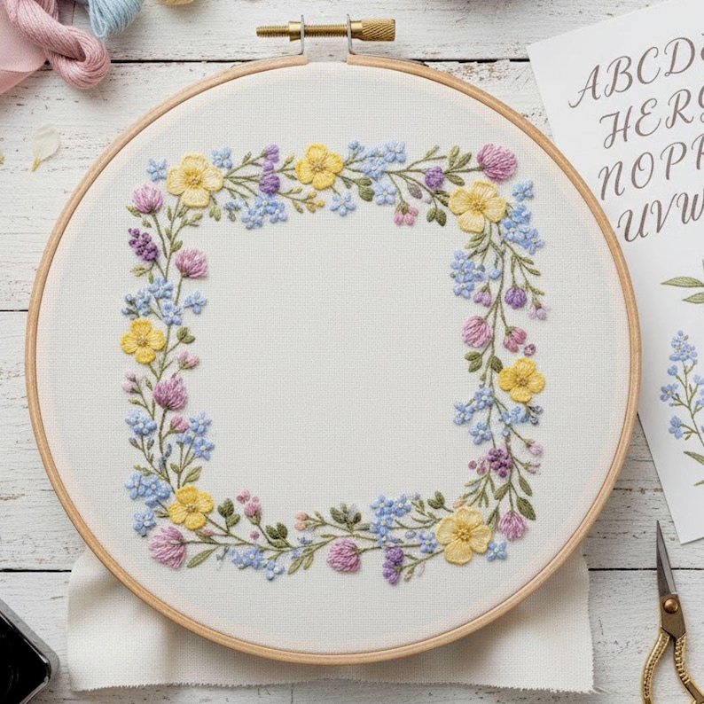 Floral Wreath Hand Embroidery Pattern | Beginner Spring Hoop Art - Etsy
