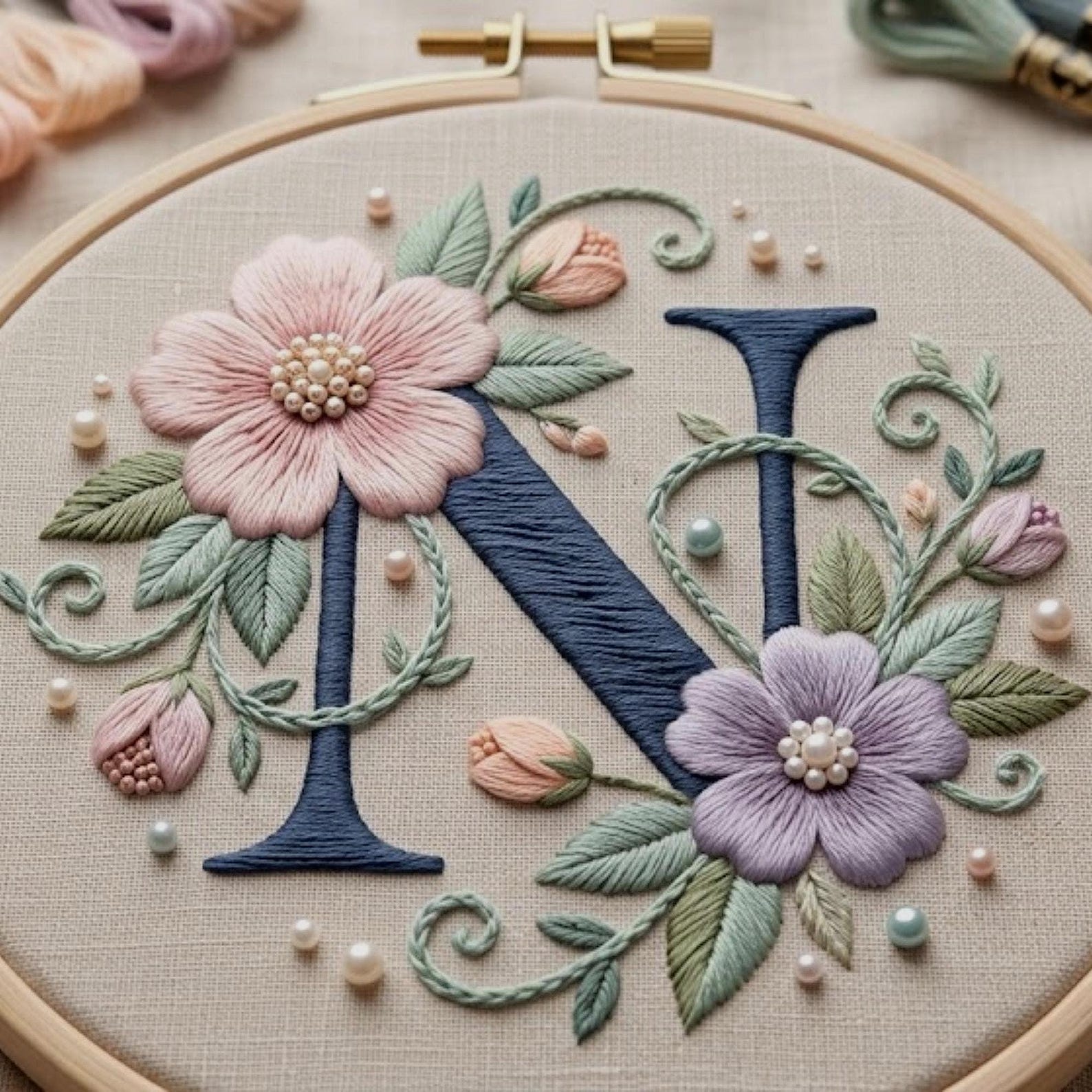 Floral Monogram Embroidery Patterns, Personalized Letter Hand ...