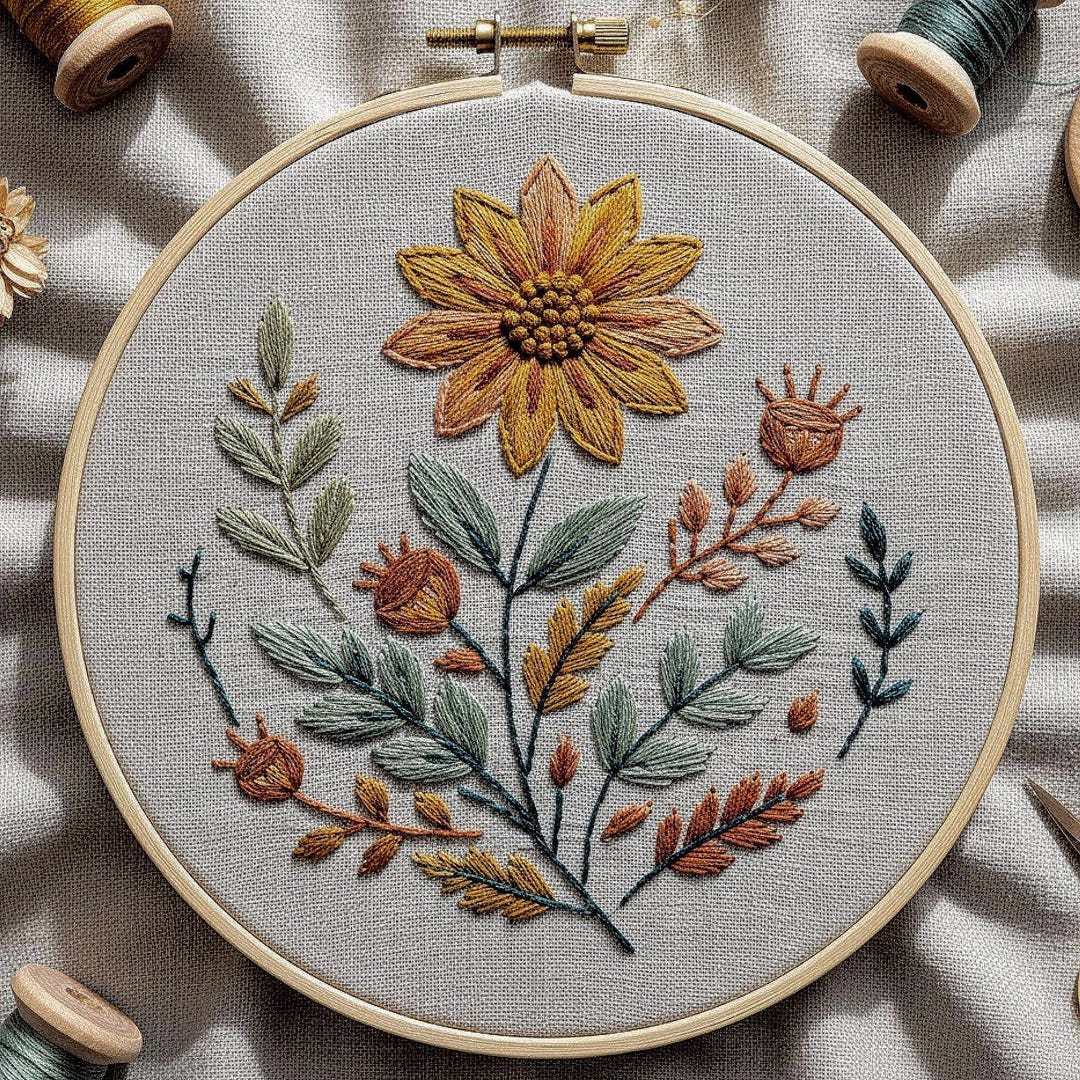 Autumn Botanical Embroidery Pattern, Floral Hand Embroidery PDF ...