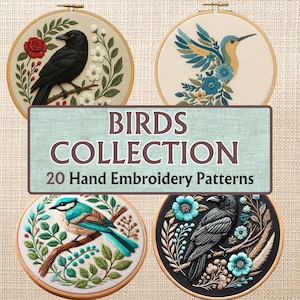 Birds Embroidery patterns Bundle | Spring Summer Embroidery patterns pdf  | Hand Embroidery Designs for DIY Stitching | Lifetime Access