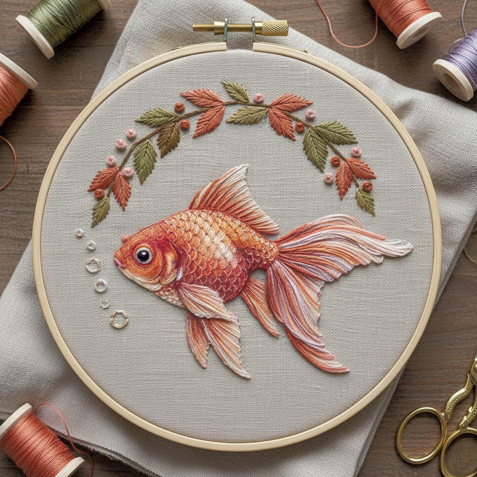 BARCEDDSの金魚の刺繍の見事な金魚の刺繍です。フジャンバー（L) ブラック 金魚の刺繍パターン、ヴィンテージの魚の花のフープアートデザイン