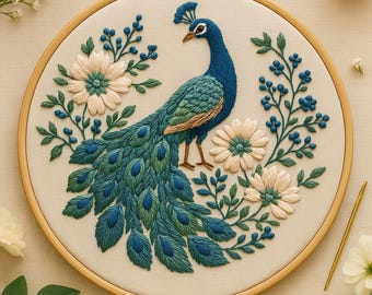 孔雀の手刺繍パターン、1960 年代、モッド、PDF - Etsy 日本