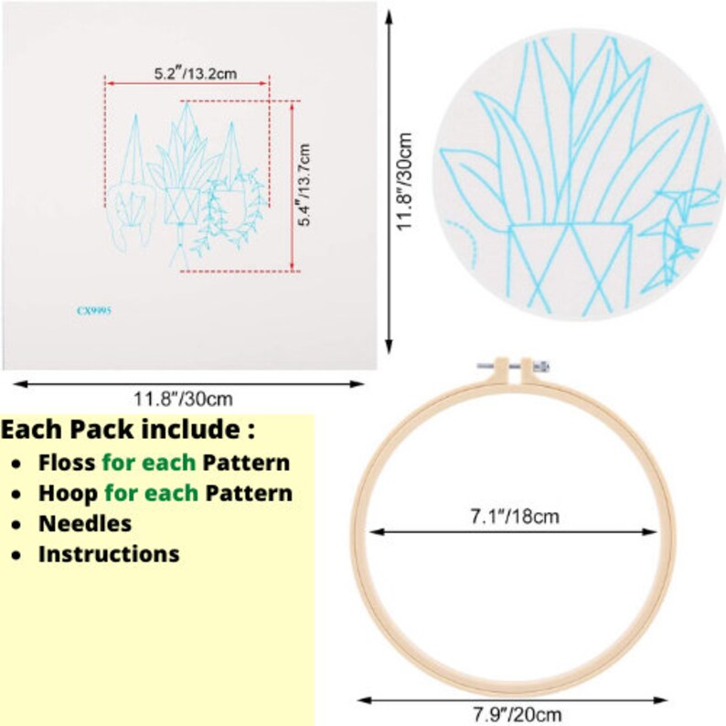 Embroidery Kit For Beginner Modern Crewel Embroidery Kit with Pattern Embroidery Hoop Plants Craft Materials Included Full DIY KIT Plants image 9