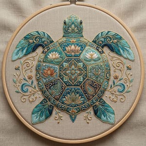 Sea Turtle Floral Embroidery Pattern, Boho Ocean Hoop Art (Digital Download)