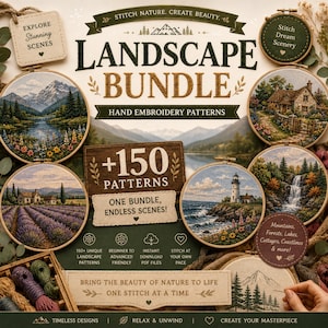 Landscape Embroidery Pattern Bundle: Modern Nature Hoop Art (Digital Download)