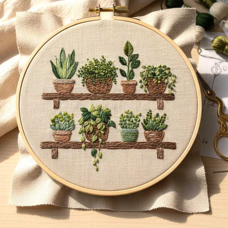 Houseplants Embroidery Pattern | Modern Botanical Hand Embroidery PDF ...