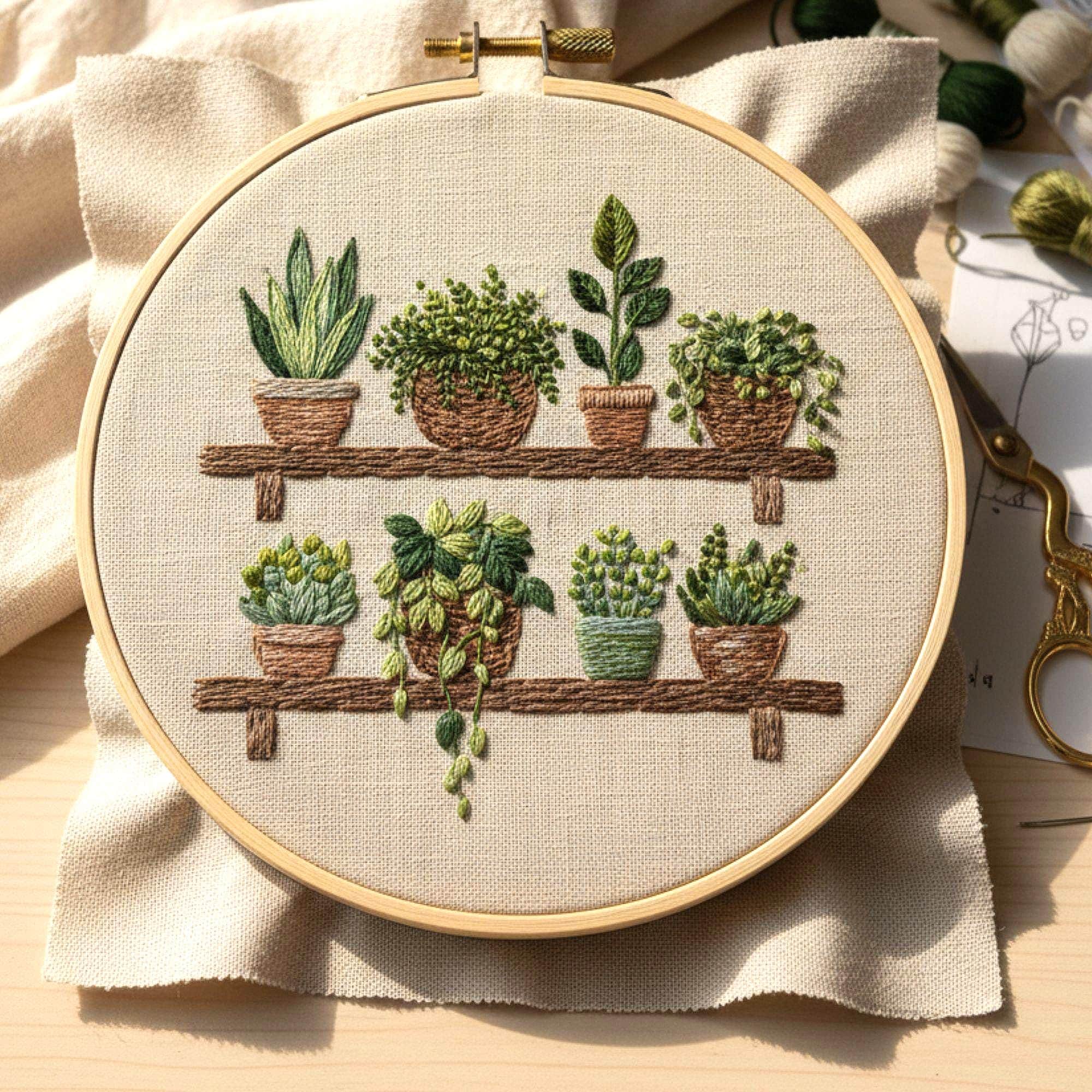 Houseplants Embroidery Pattern | Modern Botanical Hand Embroidery PDF ...
