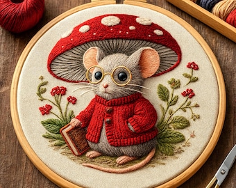 Mushroom Mouse Embroidery Pattern • Beginner Woodland Hoop Art (PDF)