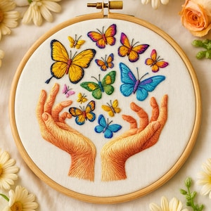 Butterfly Hand Embroidery Pattern: Modern Vibrant Design, DMC Codes (PDF Download)
