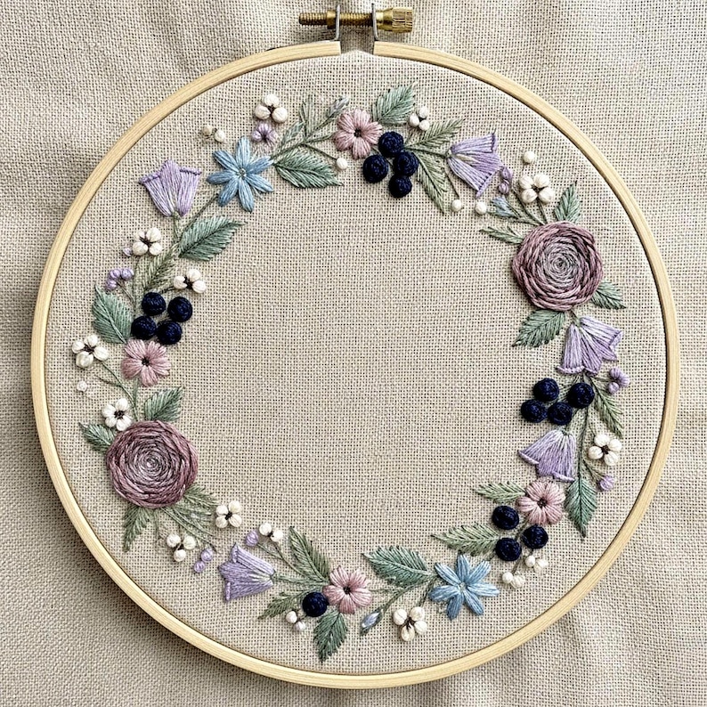 Vintage Floral Wreath Embroidery Pattern PDF – Botanical Hoop Art ...