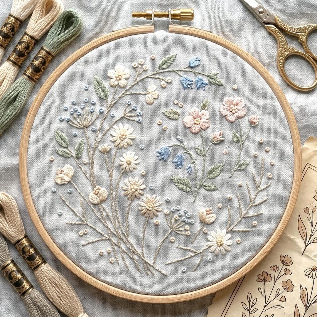 Minimalist Floral Embroidery Pattern, Wildflower Hoop Art, Cottagecore ...