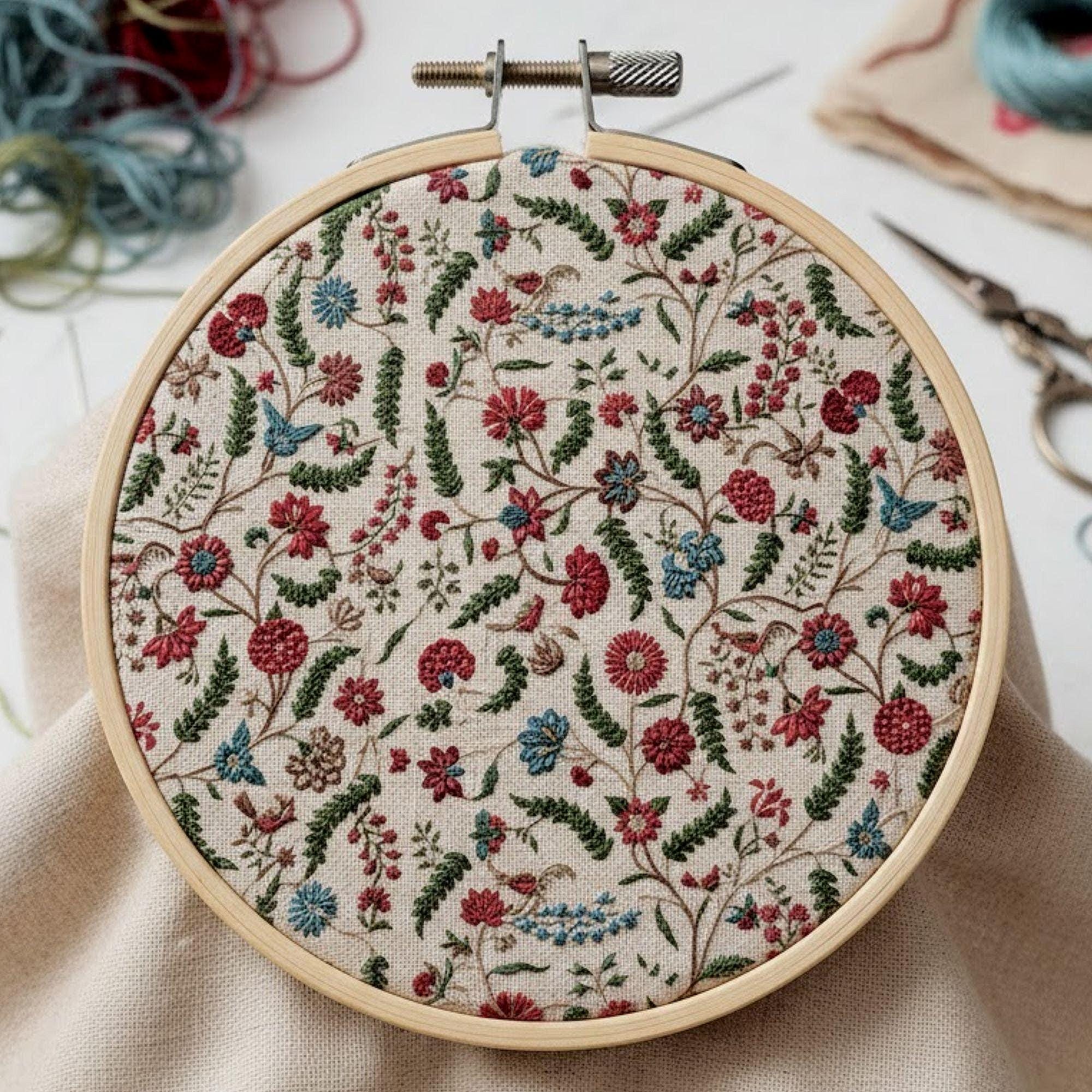 Vintage Floral Allover Embroidery Pattern PDF – Botanical Hoop Art ...