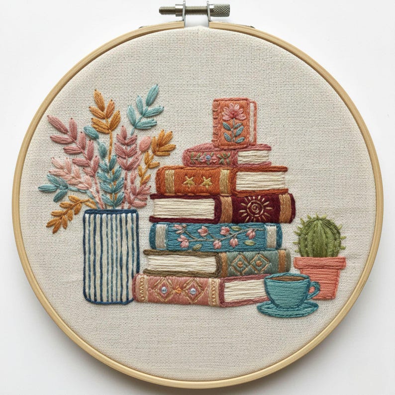 Bookshelf Embroidery Pattern | Beginner Hoop Art (PDF Download) - Etsy