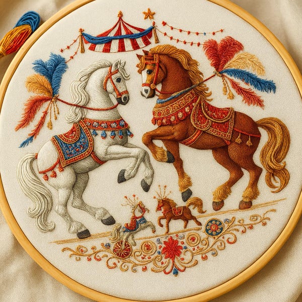 Circus Horses Embroidery Pattern: Modern Hoop Art (PDF Download, DMC Codes Included)