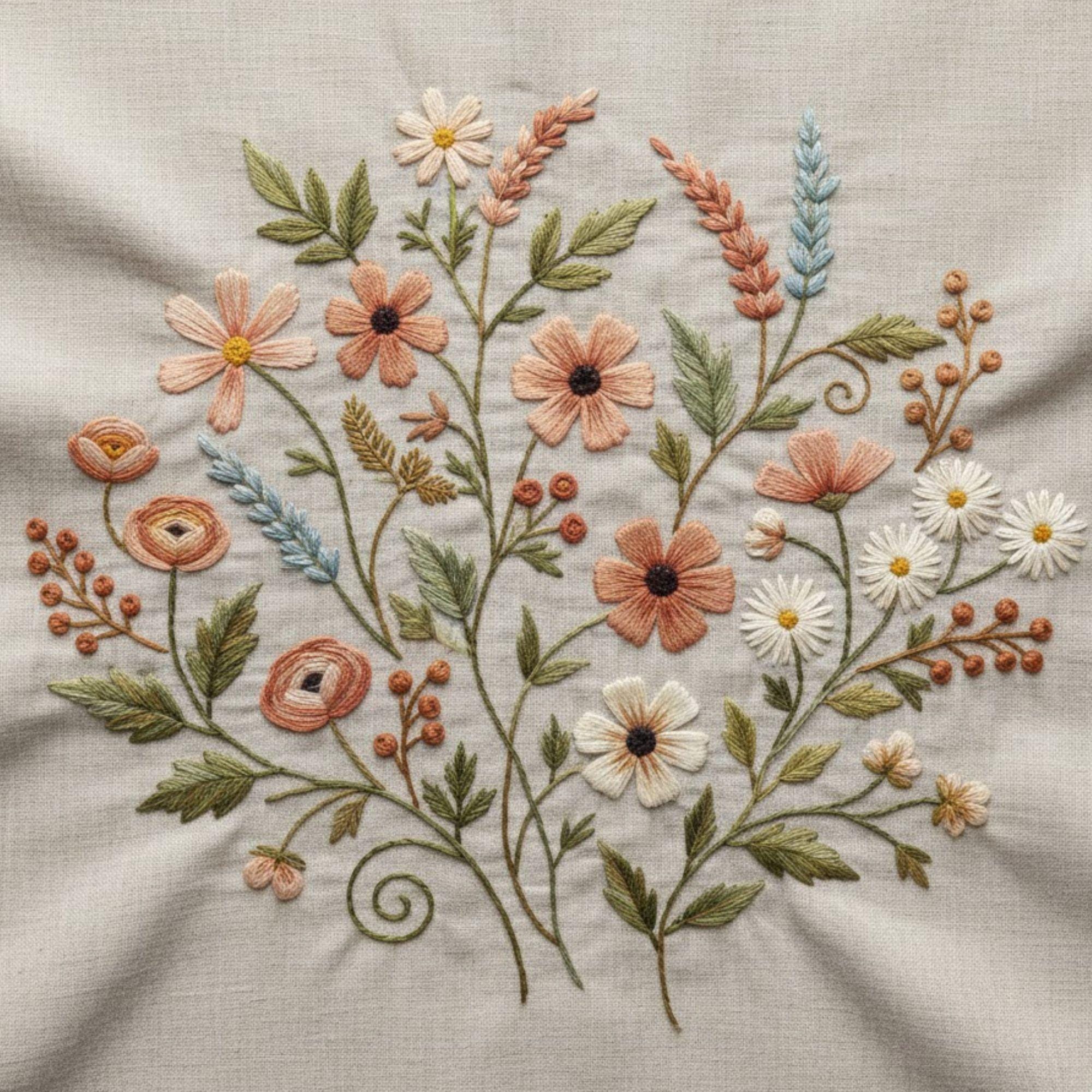 Wildflower Meadow Embroidery Pattern – Vintage Floral Hand Embroidery ...