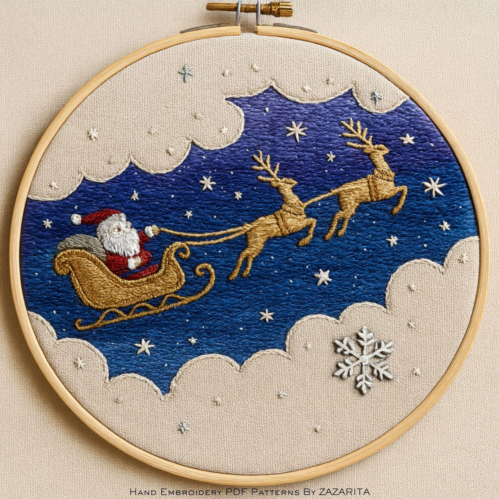 Christmas Santa Sleigh Embroidery Pattern | Hand Embroidery PDF With ...