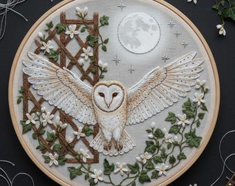 Barn Owl Embroidery Pattern: Modern Hoop Art Design (PDF Download, DMC Colors Included
