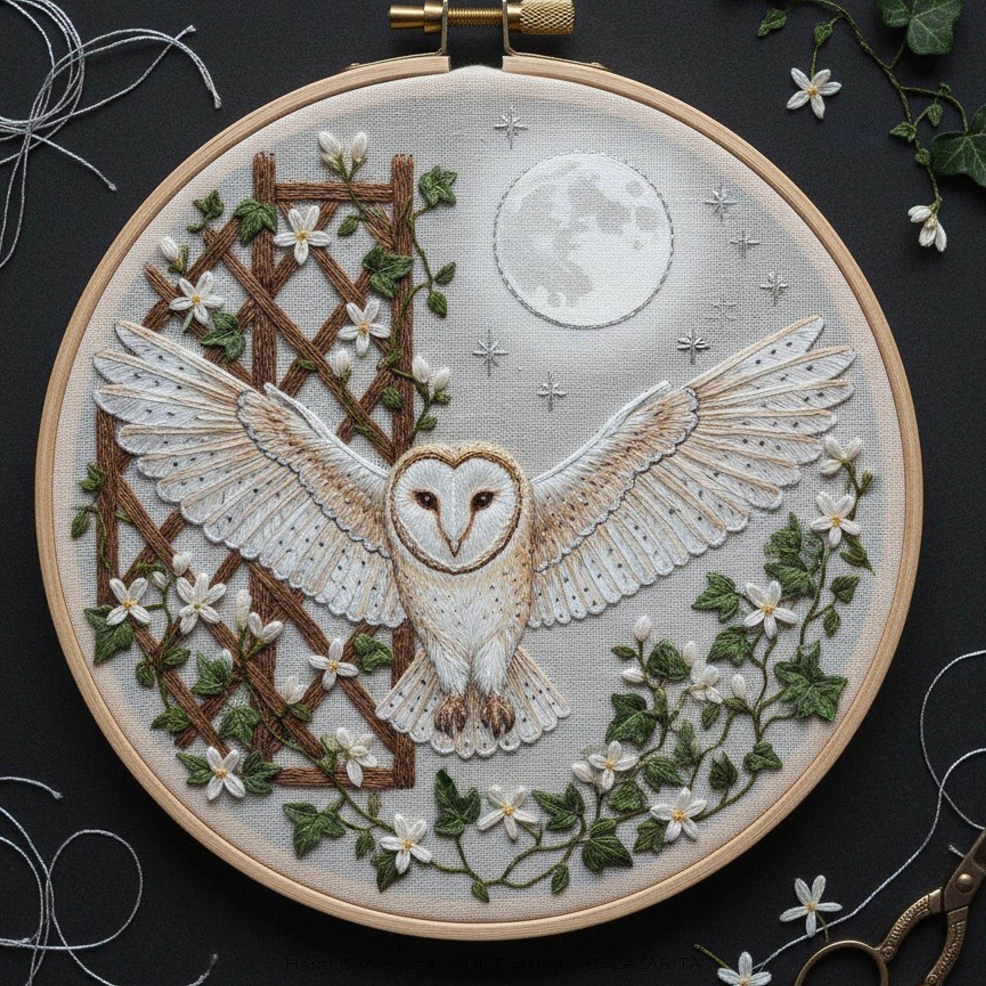 Barn Owl Embroidery Pattern: Modern Hoop Art Design (PDF Download, DMC Colors Included