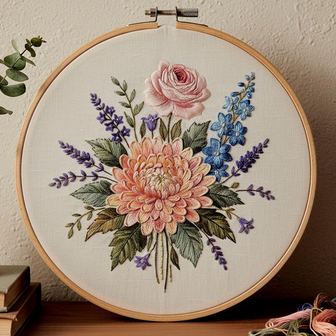 Floral Bouquet Hand Embroidery Pattern, Vintage Flower Hoop Art ...
