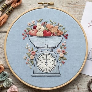 Vintage Kitchen Scale Embroidery Pattern, Fruit Bowl Cottage Decor (PDF Pattern)