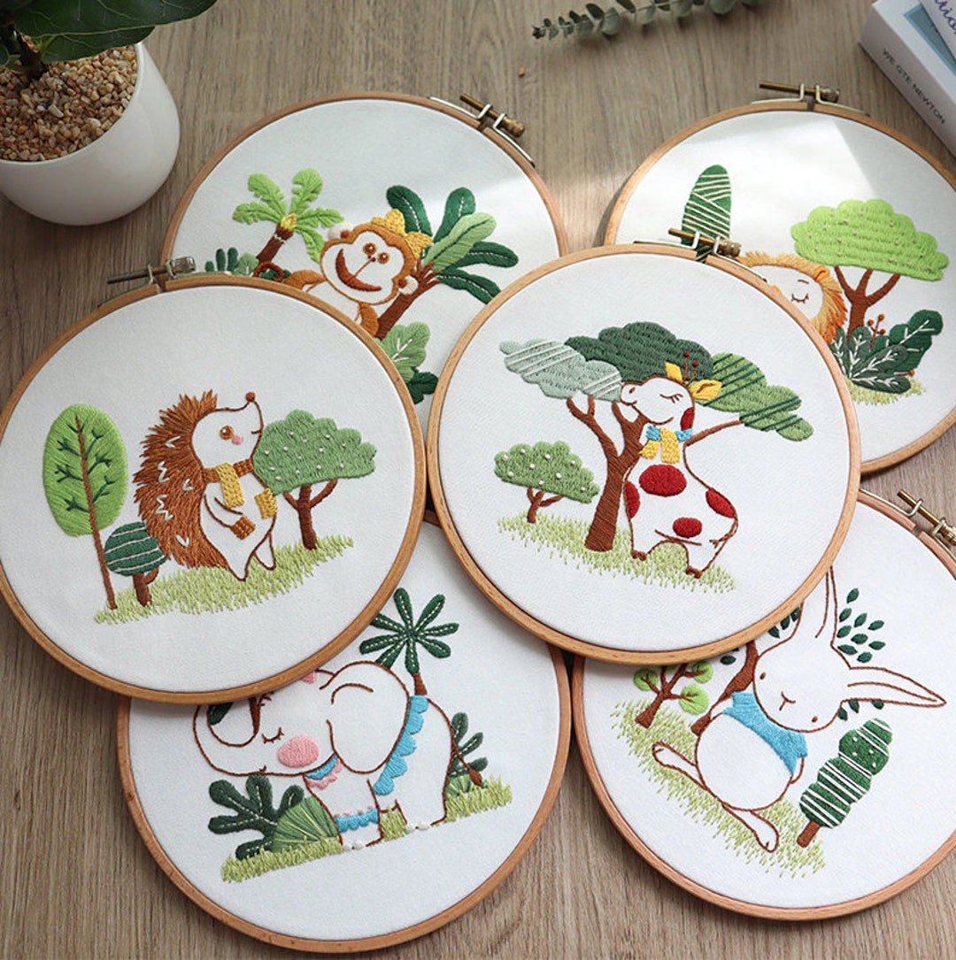 Animal Embroidery Kit Animal Pattern Rabbit Diy Kit Lion Etsy