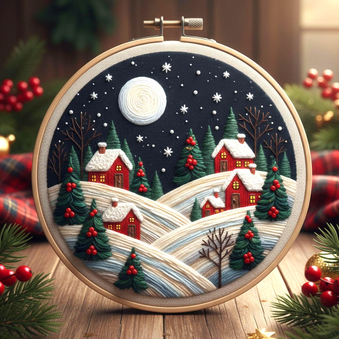 Winter Village Embroidery Pattern • Cozy Holiday Landscape (PDF Pattern ...