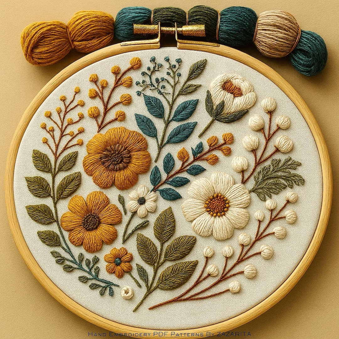 Floral Hand Embroidery Pattern: Modern Botanical Hoop Art (PDF Download ...