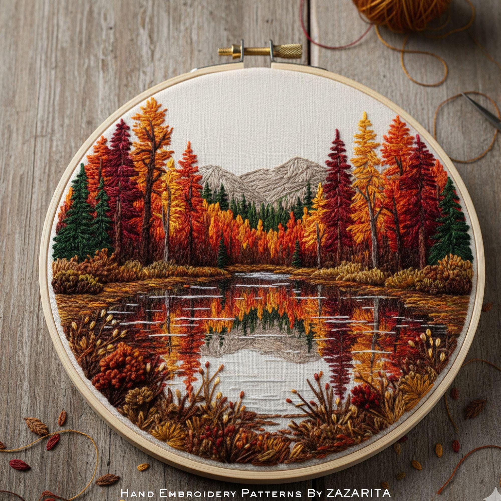 Autumn Mountain Embroidery Pattern: Beginner Needlepoint PDF (digital ...